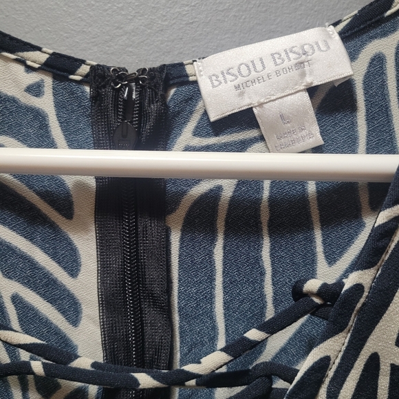 Bisou Bisou Black and Tan Leaf Print Dress L - Picture 5 of 9